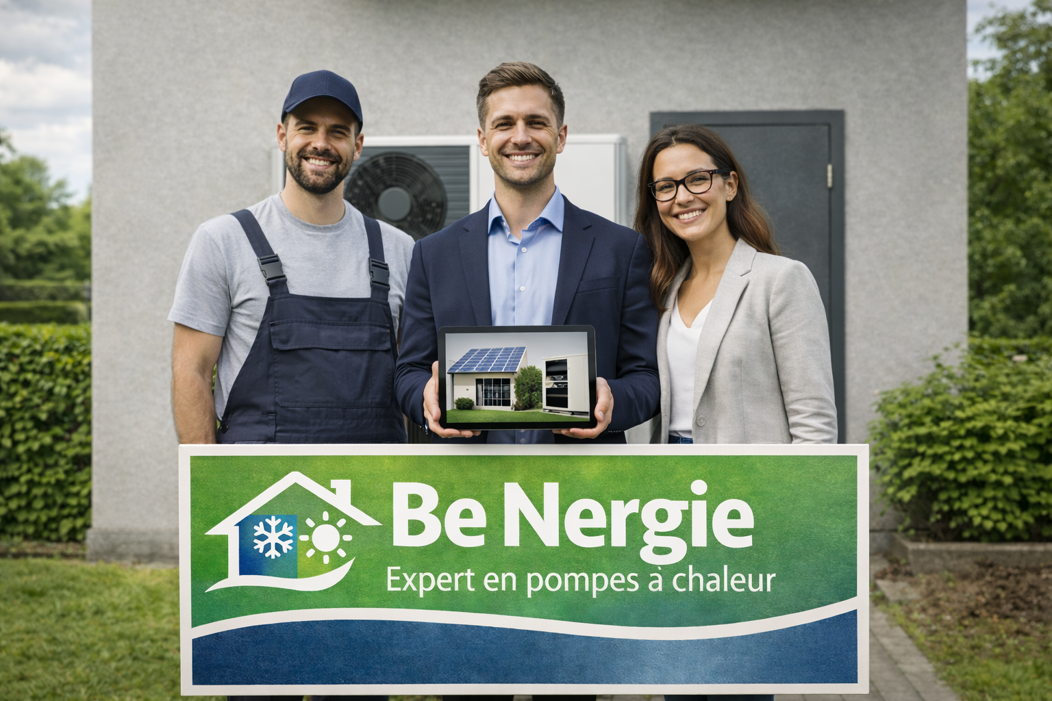 Équipe Be Nergie : conseillers spécialisés en rénovation énergétique accompagnant les particuliers pour l'estimation de leur reste à charge et la mise en relation avec un artisan RGE certifié