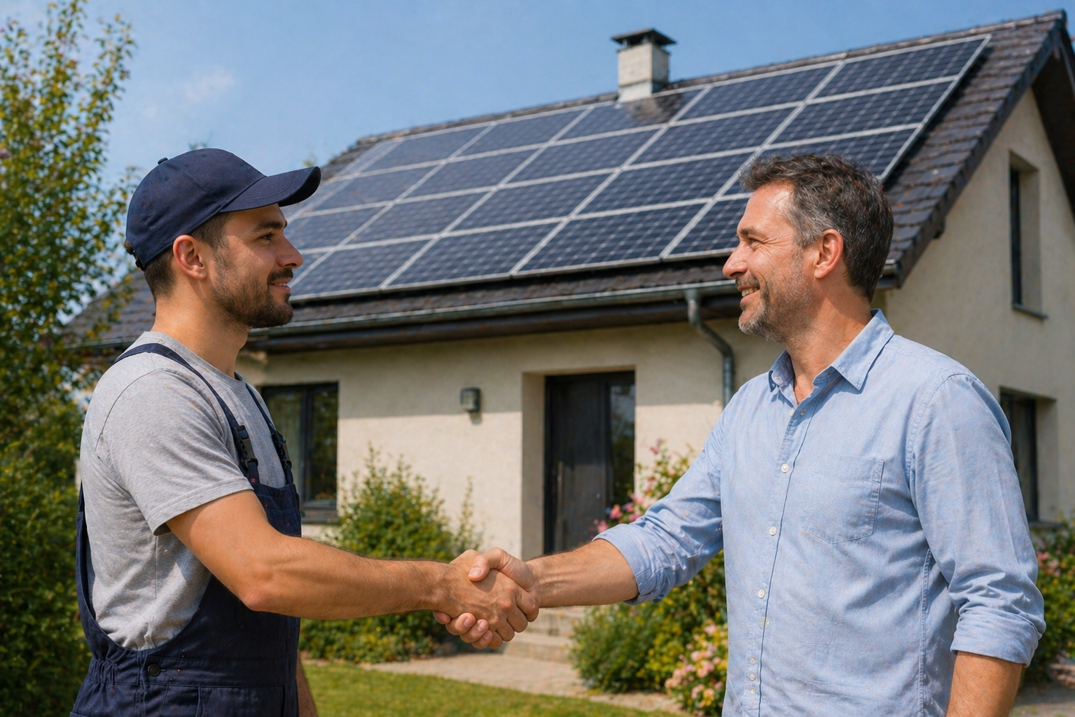 Signature du devis entre un particulier et un artisan RGE certifié pour des travaux de rénovation énergétique - mise en relation via le réseau Be Nergie
