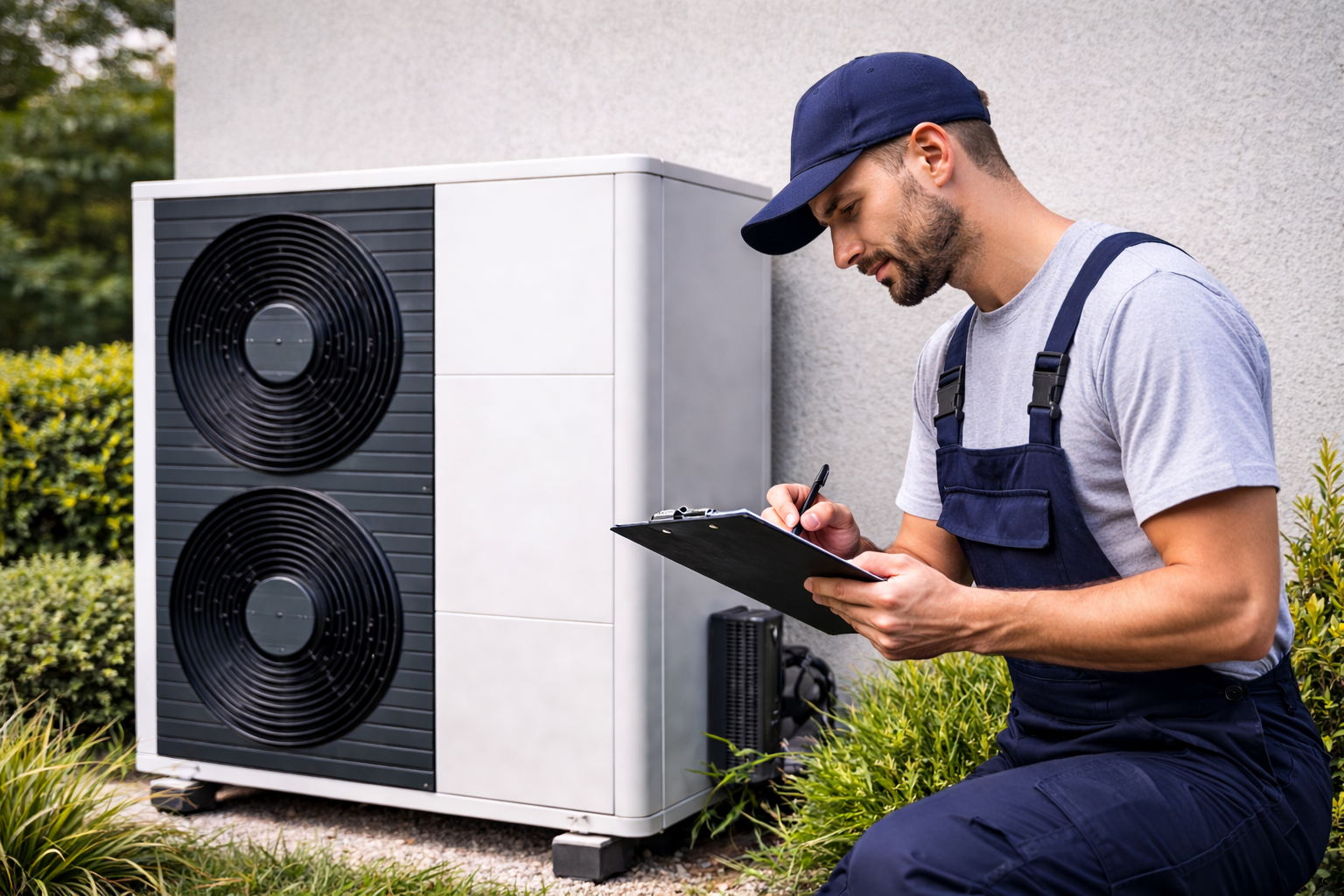 Artisan RGE QualiPAC en intervention chez un particulier pour l'installation d'une pompe à chaleur air-eau