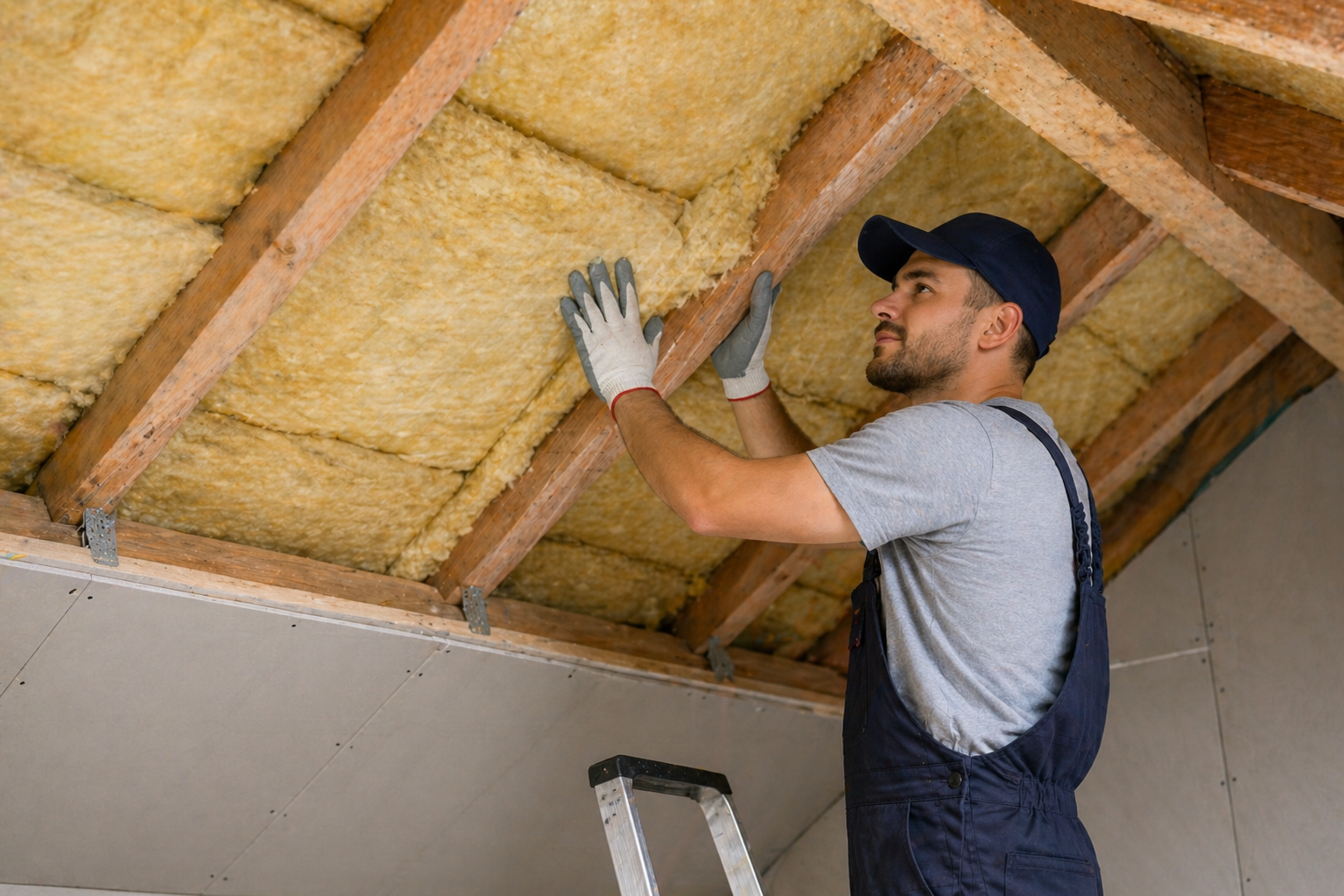 Isolation des combles perdus par soufflage de laine de verre par un artisan RGE Qualibat - éligible MaPrimeRénov' jusqu'à 25 €/m²