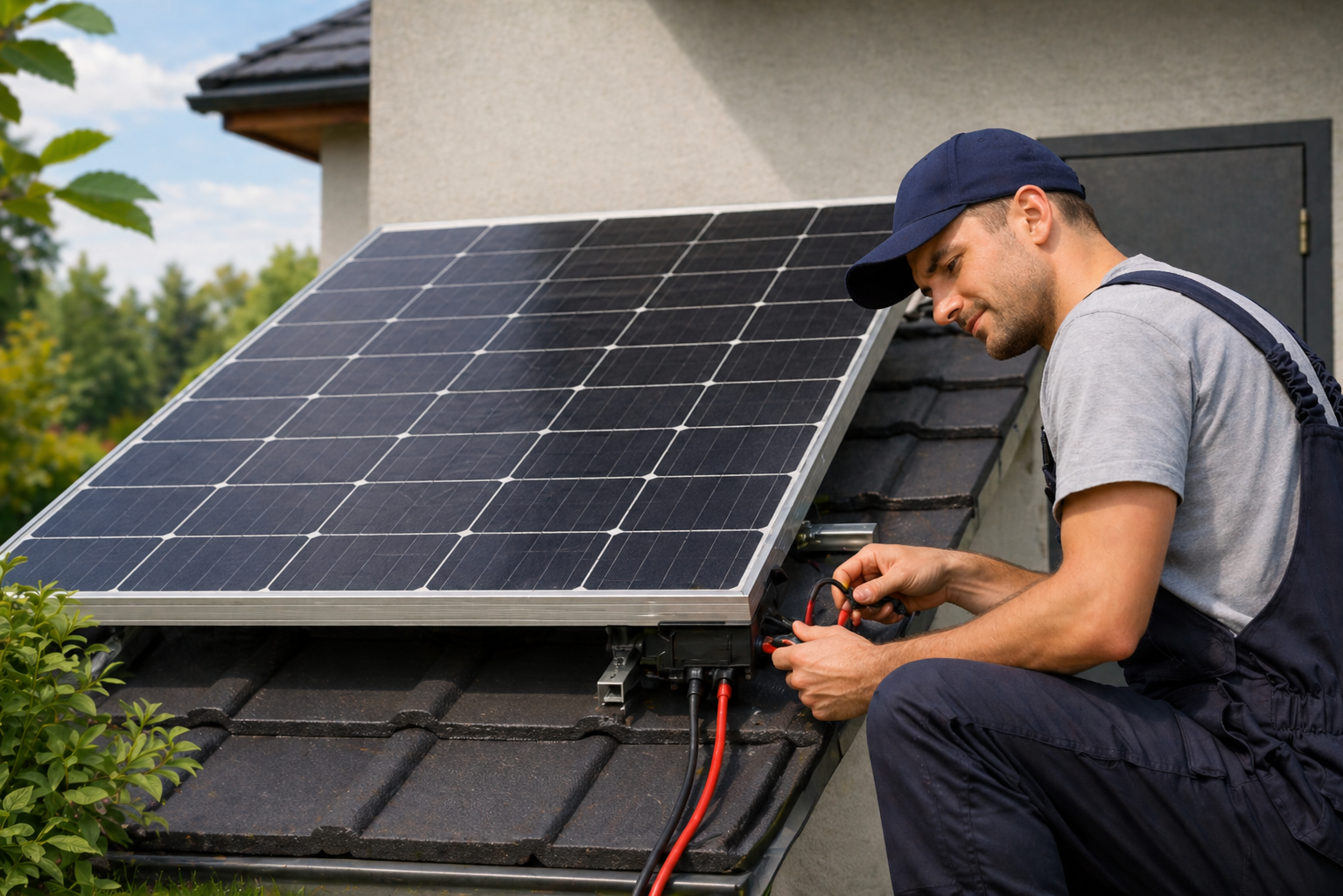Panneaux solaires photovoltaïques en autoconsommation installés sur la toiture d'une maison individuelle par un artisan RGE QualiPV