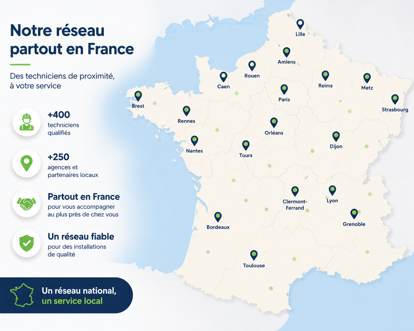 Équipe Be Nergie et son réseau de plus de 200 artisans RGE certifiés (QualiPAC, QualiPV, Qualibat) répartis sur toute la France métropolitaine pour la rénovation énergétique