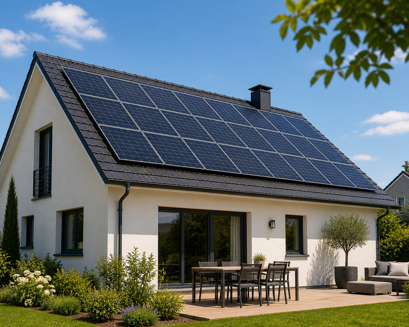 Panneaux solaires photovoltaïques en autoconsommation sur la toiture d'une maison individuelle - installation par un artisan RGE QualiPV avec prime à l'autoconsommation