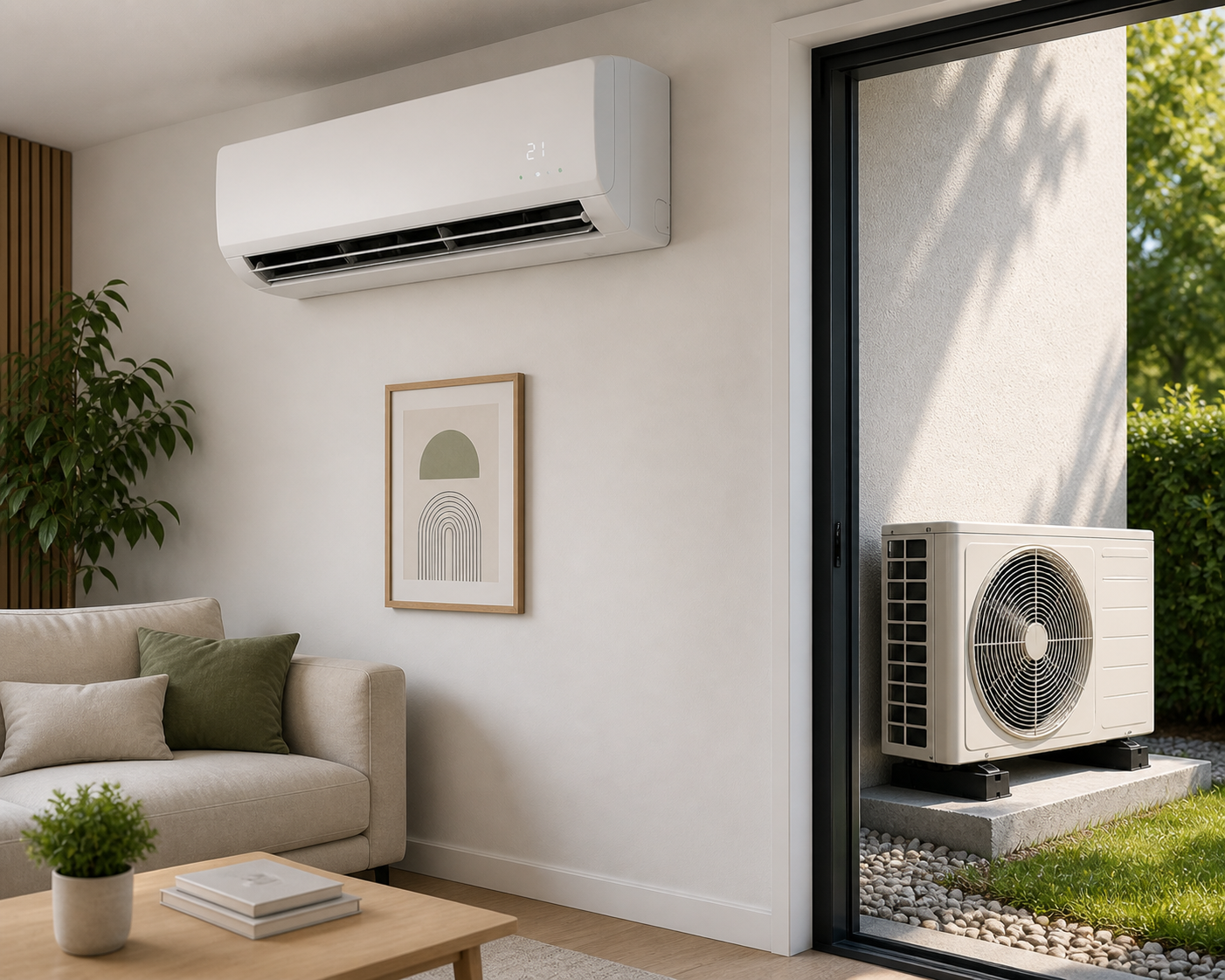 Pompe à chaleur air-air (climatisation réversible) installée par un artisan RGE QualiPAC - chauffage hiver et rafraîchissement été, éligible CEE
